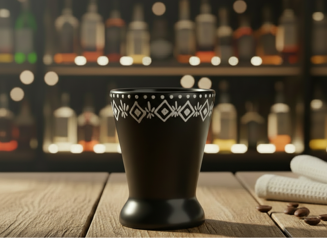Vaso negro con diseño en borde